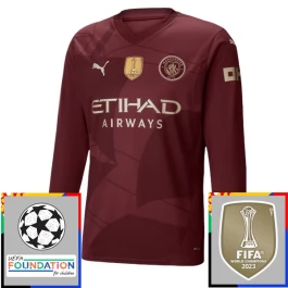 Manchester City Ausweichtrikot Champions League With Patch 2024-2025 L/S Günstige Fußballtrikots