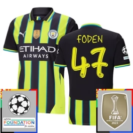 Manchester City Foden 47 Auswärtstrikot Champions League With Patch 2024-2025 Günstige Fußballtrikots