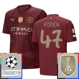 Manchester City Foden 47 Ausweichtrikot Champions League With Patch 2024-2025 Günstige Fußballtrikots